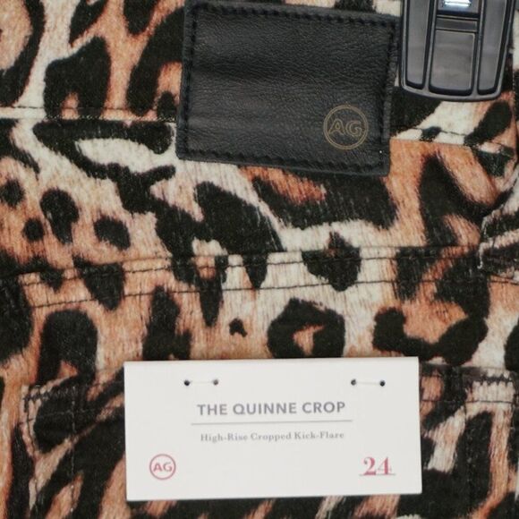 New AG The Quinne Crop High Rise Kick-Flare Pants in Bold Leopard Ivory Dust 24 - Picture 11 of 15